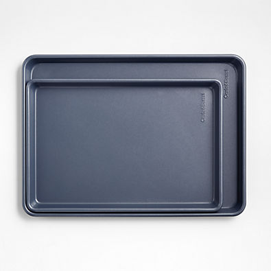 View Crate & Barrel Slate Blue Silicone Nonstick Sheet Pans, Set of 2 details