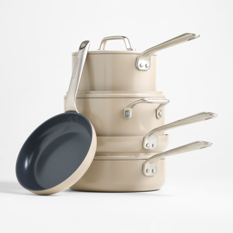 Crate & Barrel EvenCook Ceramic ™ Taupe Ceramic Nonstick 8-Piece Cookware Set with Bonus - image 2 of 4