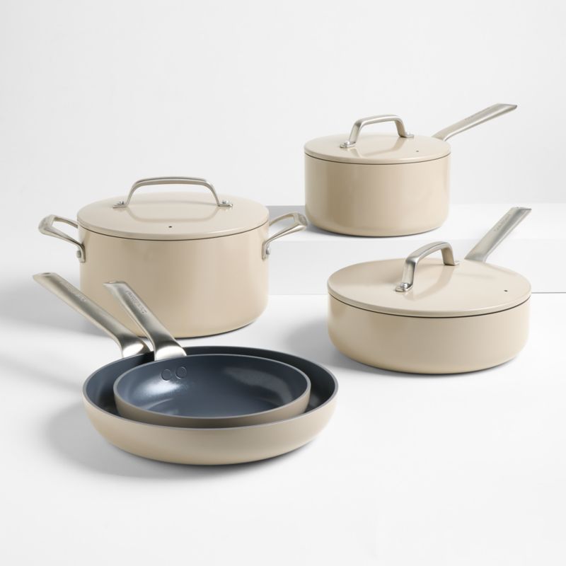 Crate & Barrel EvenCook Ceramic ™ Taupe Ceramic Nonstick 8-Piece Cookware Set with Bonus - image 0 of 4