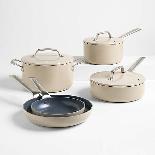 Crate & Barrel EvenCook Ceramic ® Taupe Nonstick 8-Piece Cookware Set with Bonus