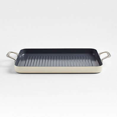 View Crate & Barrel EvenCook Ceramic  Cream Nonstick Double Burner Grill Pan details