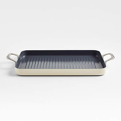 Crate & Barrel EvenCook Ceramic ™ Cream Nonstick Double Burner Grill Pan