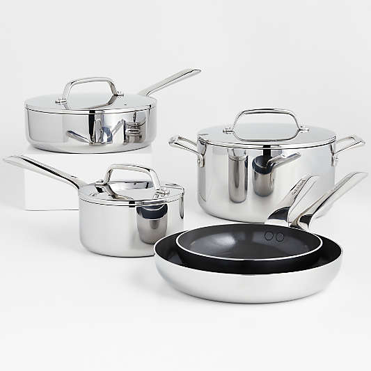 Crate & Barrel EvenCook ® Core 8-Piece Stainless Steel Cookware Set with Ceramic Non-Stick Frying Pans