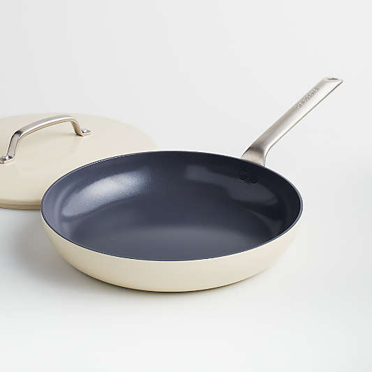 Crate & Barrel EvenCook Ceramic ™ Cream Ceramic Nonstick 12" Fry Pan with Lid