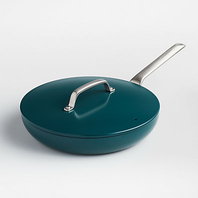 View Crate & Barrel EvenCook Ceramic ™ Deep Teal Ceramic Nonstick 12" Fry Pan with Lid details