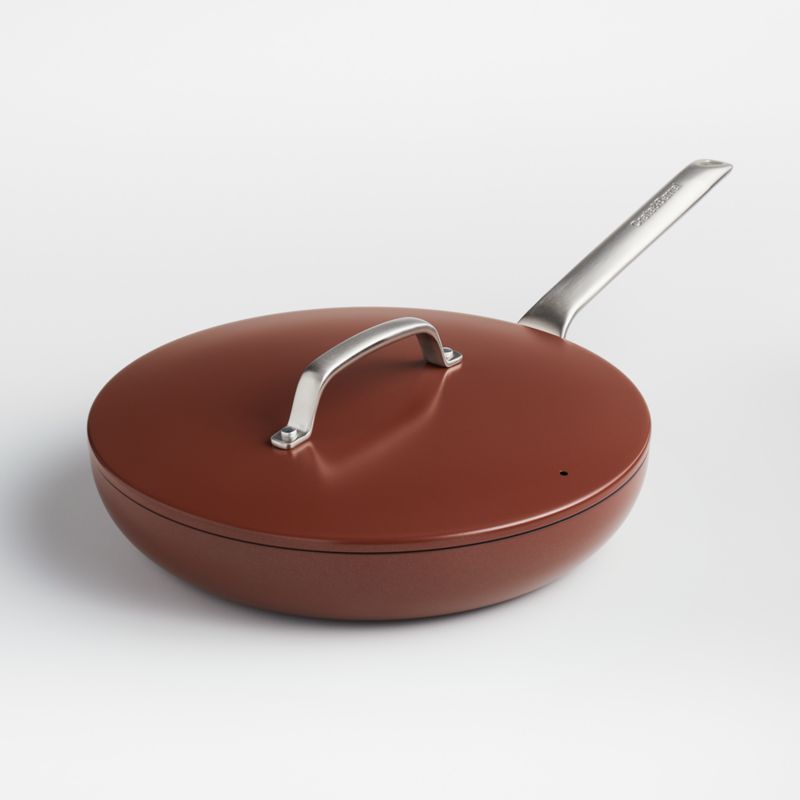 Crate & Barrel EvenCook Ceramic ™ Terracotta Ceramic Nonstick 12" Fry Pan with Lid - image 0 of 10