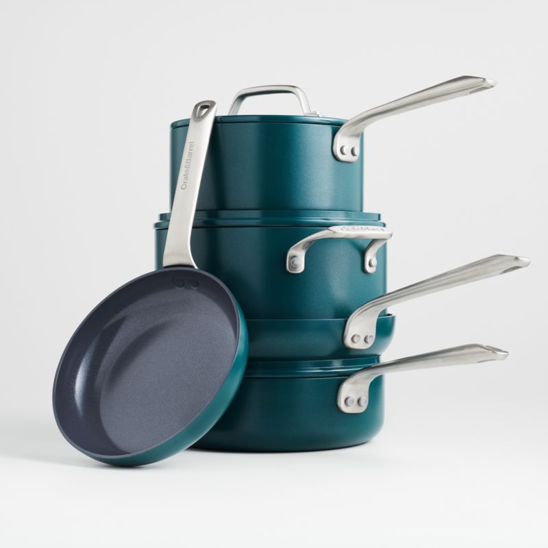 Crate & Barrel EvenCook Ceramic ™ Deep Teal Ceramic Nonstick 8-Piece Cookware Set with Bonus - image 5 of 9