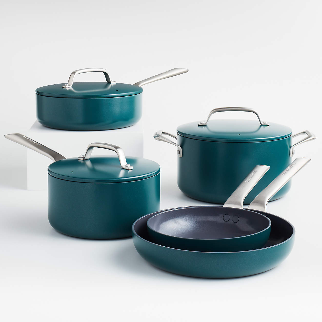 Crate & Barrel EvenCook Ceramic Deep Teal Ceramic Nonstick 8Piece