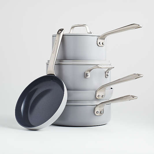 Crate & Barrel EvenCook Ceramic ® Grey Nonstick 8-Piece Cookware Set with Bonus
