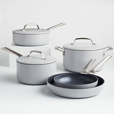 View Crate & Barrel EvenCook Ceramic ™ Grey Nonstick 8-Piece Cookware Set with Bonus details