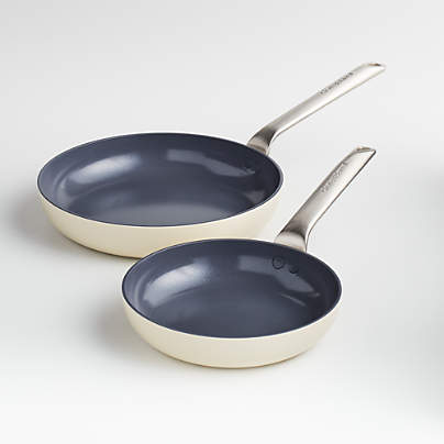 Crate & Barrel EvenCook Ceramic ™ Cream Ceramic Nonstick Fry Pans, Set of 2