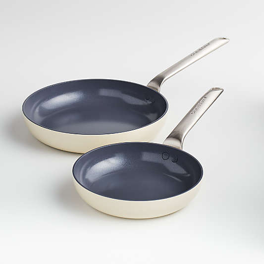 Crate & Barrel EvenCook Ceramic ™ Cream Ceramic Nonstick Fry Pans, Set of 2