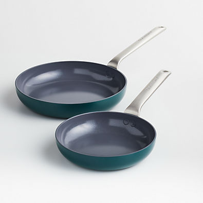 View Crate & Barrel EvenCook Ceramic ™ Deep Teal Ceramic Nonstick Fry Pans, Set of 2 details