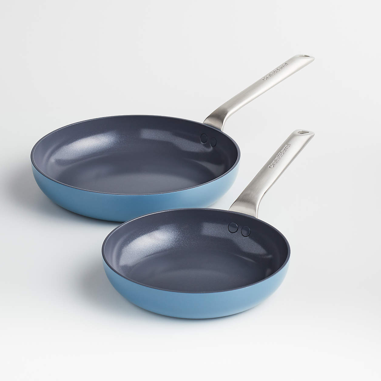 Crate & Barrel EvenCook Ceramic Denim Ceramic Nonstick Fry Pans, Set of