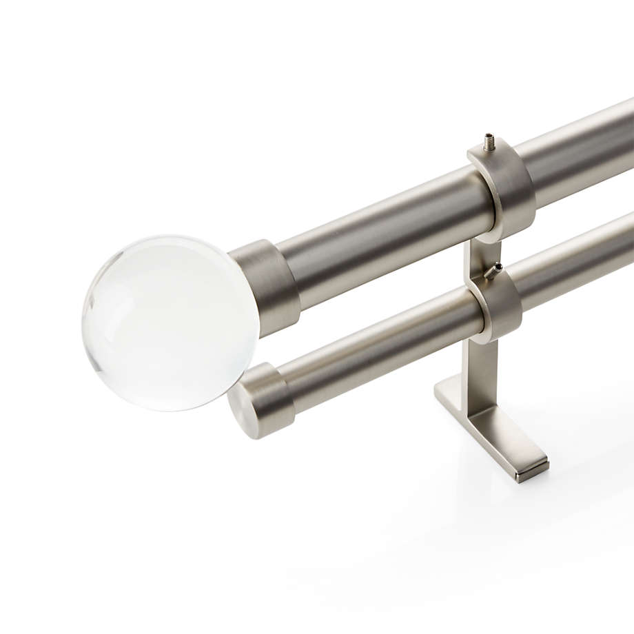 Brushed Nickel 1" Double Curtain Rod and Glass End Cap Finials Set 48"88" + Reviews Crate