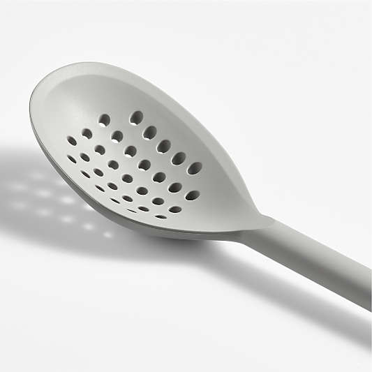 Crate & Barrel Grey Silicone Deep Slotted Spoon