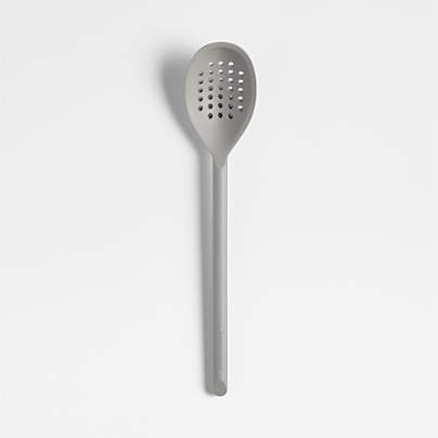 Crate & Barrel Grey Silicone Deep Slotted Spoon