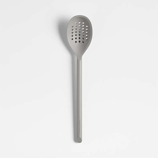 Crate & Barrel Grey Silicone Deep Slotted Spoon