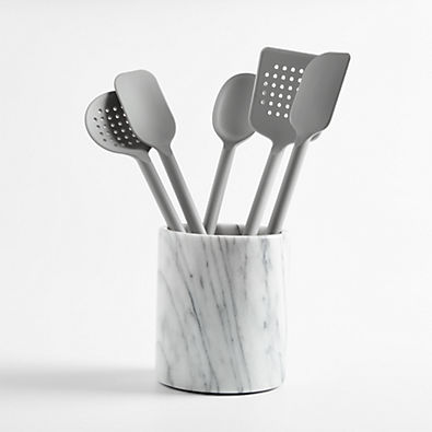 View Crate & Barrel Grey Silicone Utensils with Holder, Set of 6 details