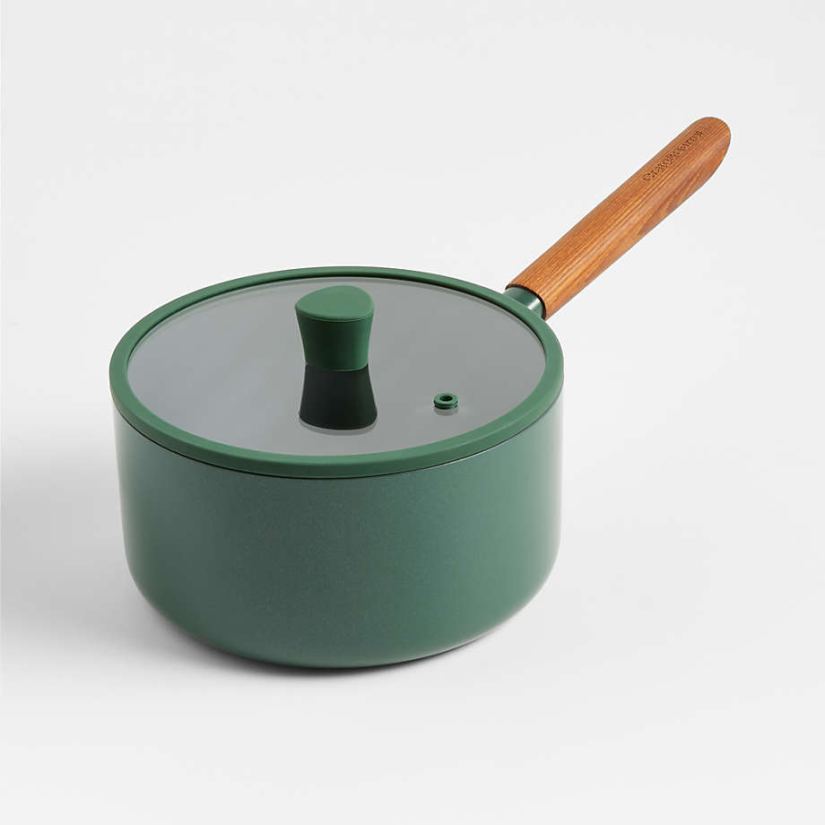 Crate & Barrel Monterey Cypress Green 3-Qt. Non-Stick Ceramic Saucepan with Lid