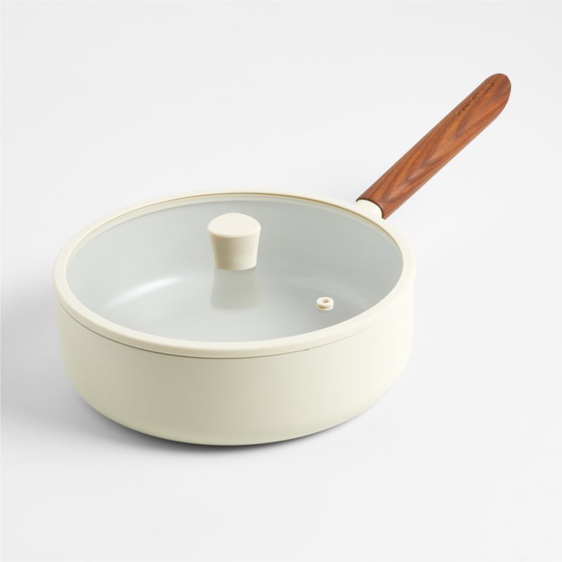 Crate & Barrel Monterey Cream 3-Qt. Non-Stick Ceramic Saute Pan with Lid