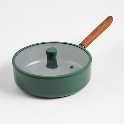 View Crate & Barrel Monterey Cypress Green 3-Qt. Non-Stick Ceramic Saute Pan with Lid details