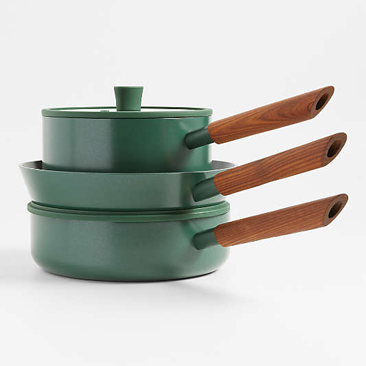 Crate & Barrel Monterey Cypress Green 5-Piece Non-Stick Ceramic Cookware Set