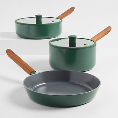 View Crate & Barrel Monterey Cypress Green 5-Piece Non-Stick Ceramic Cookware Set details