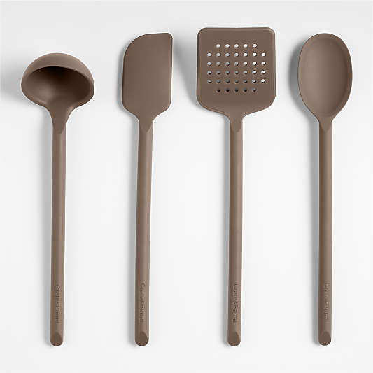 Crate & Barrel Mushroom Brown Silicone Utensils
