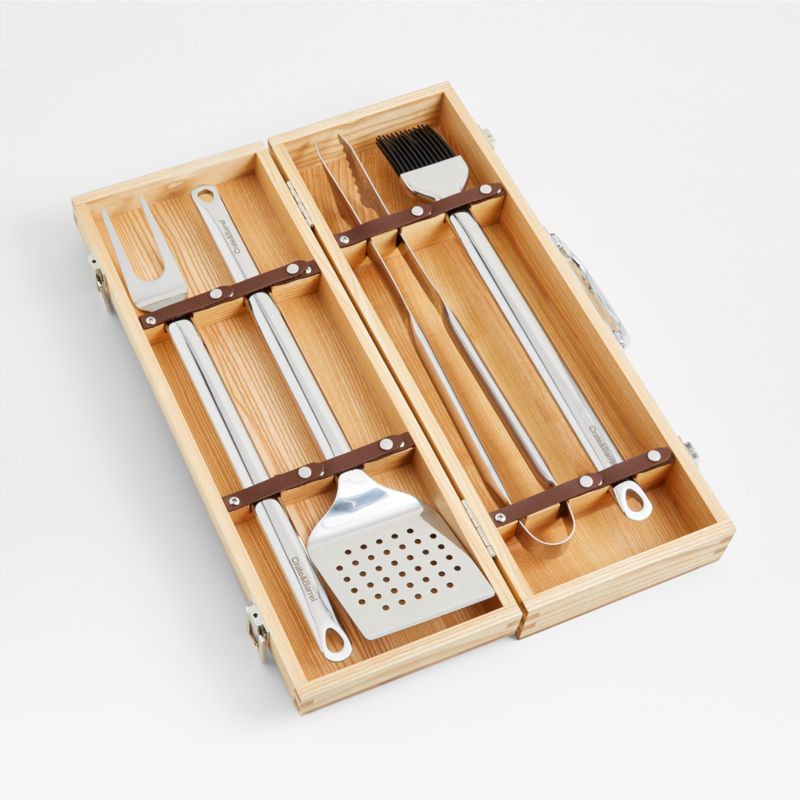 Wood-Handled 9-Piece Barbecue Tool Set