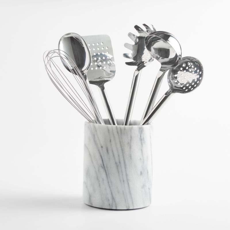 Crate & Barrel Stainless Utensils with Holder, Set of 7