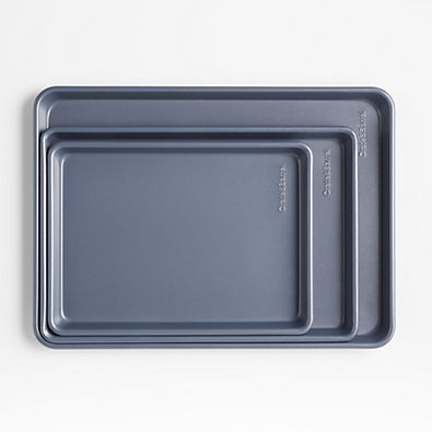 View Crate & Barrel Slate Blue Silicone Nonstick Sheet Pans, Set of 3 details