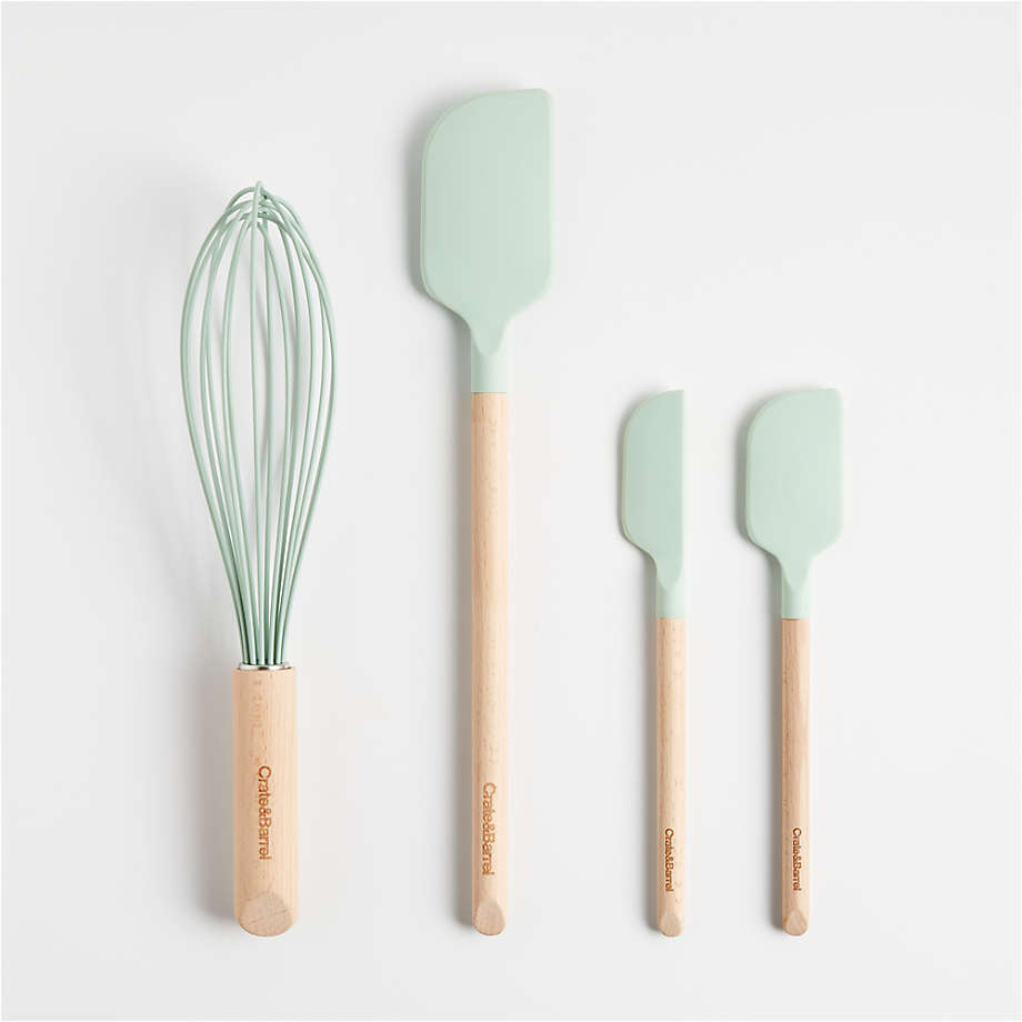 Crate & Barrel Wood and Grey Silicone Utensils, Set of 4 + Reviews