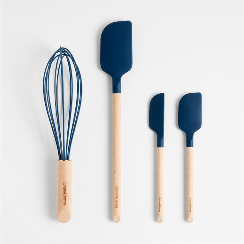 Crate & Barrel Wood and Navy 12" Silicone Whisk - image 1 of 3