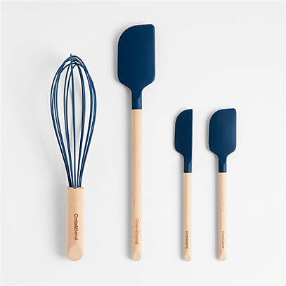 Crate & Barrel Navy Silicone and Wood Utensils