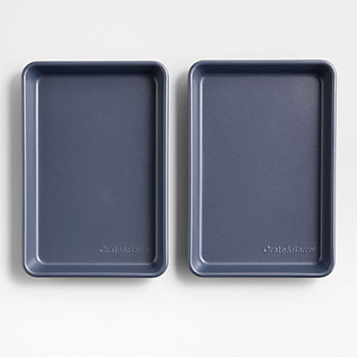 View Crate & Barrel Slate Blue Silicone Nonstick 1/8th Sheet Pan, Set of 2 details