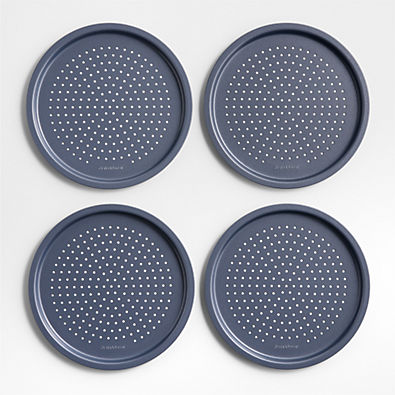 View Crate & Barrel Slate Blue Mini Perforated Pizza Pans, Set of 4 details