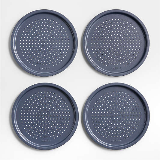 Crate & Barrel Slate Blue Mini Perforated Pizza Pans, Set of 4
