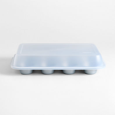 View Crate & Barrel Silver 12-Cup Muffin Pan with Lid details