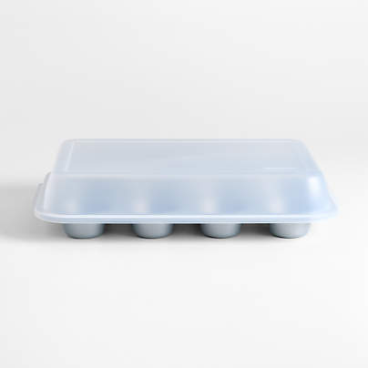 Crate & Barrel Silver 12-Cup Muffin Pan with Lid