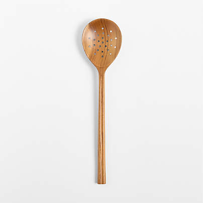 Crate & Barrel Teak Slotted Spoon