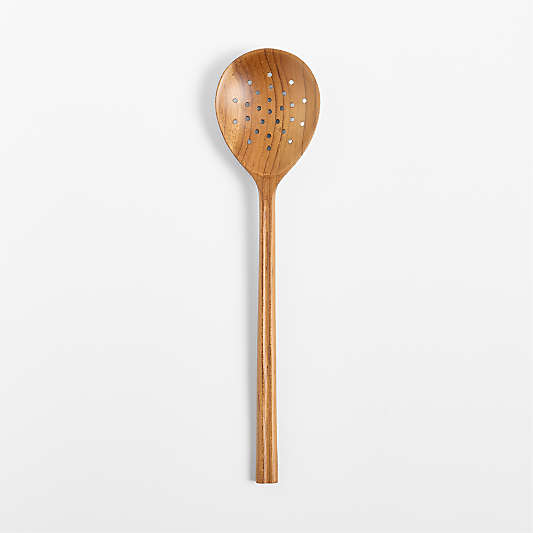Crate & Barrel Teak Slotted Spoon