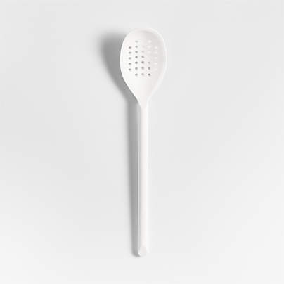 Crate & Barrel White Silicone Deep Slotted Spoon