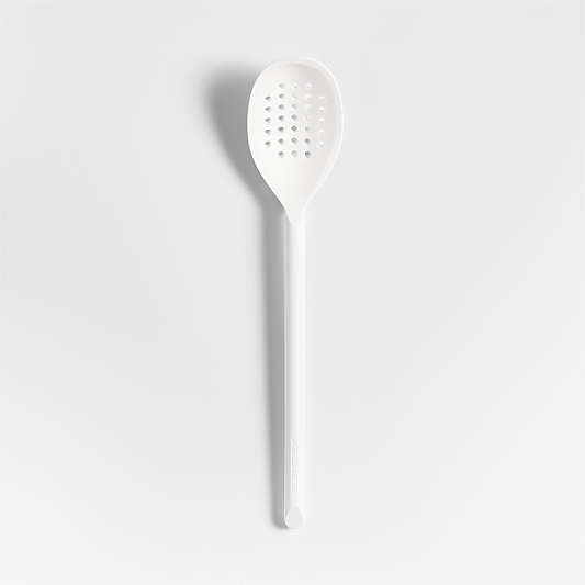 Crate & Barrel White Silicone Deep Slotted Spoon