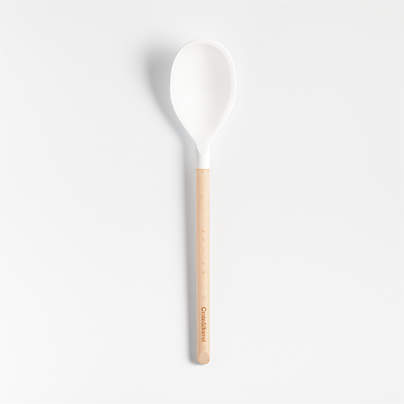 Crate & Barrel White Silicone and Wood Deep Spoon