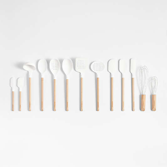 Crate & Barrel Wood and White Silicone Utensils