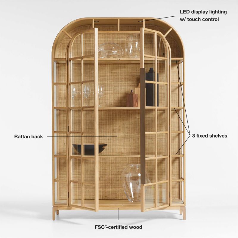 Atrium White Oak and Rattan 4-Shelf Lighted Storage Cabinet - image 6 of 14