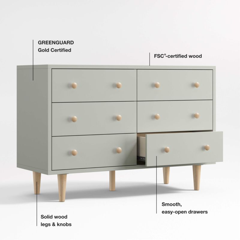 Finn Sage Green Wood Wide 6-Drawer Kids Dresser - image 9 of 14