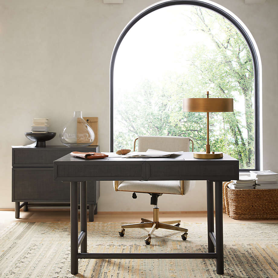 Caterina Natural Upholstered Office Chair with Brass Base Crate