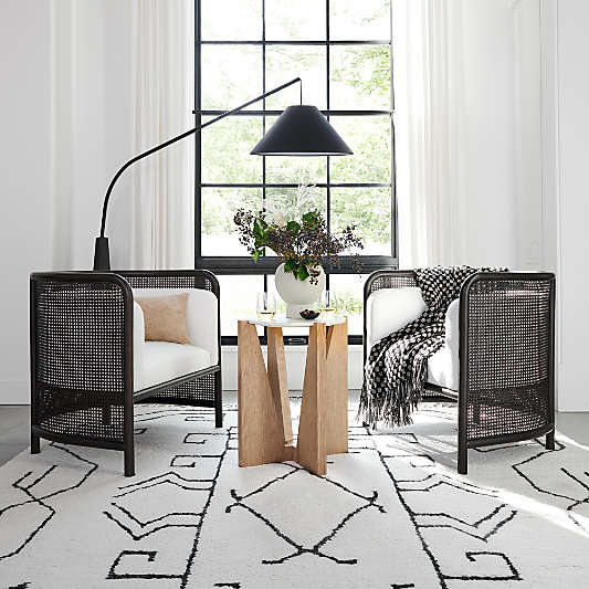 Miro Black Marble Round End Table with Natural White Oak Wood Base